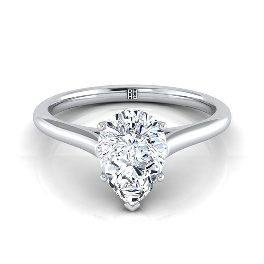 Platinum Pear Shape Center  Cathedral Style Comfort Fit Solitaire Engagement Ring