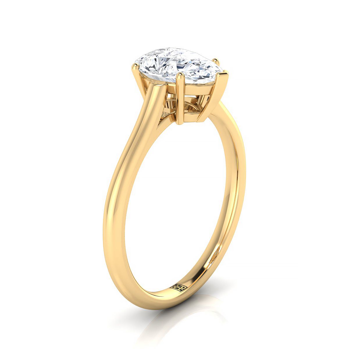14K Yellow Gold Pear Shape Center  Cathedral Style Comfort Fit Solitaire Engagement Ring