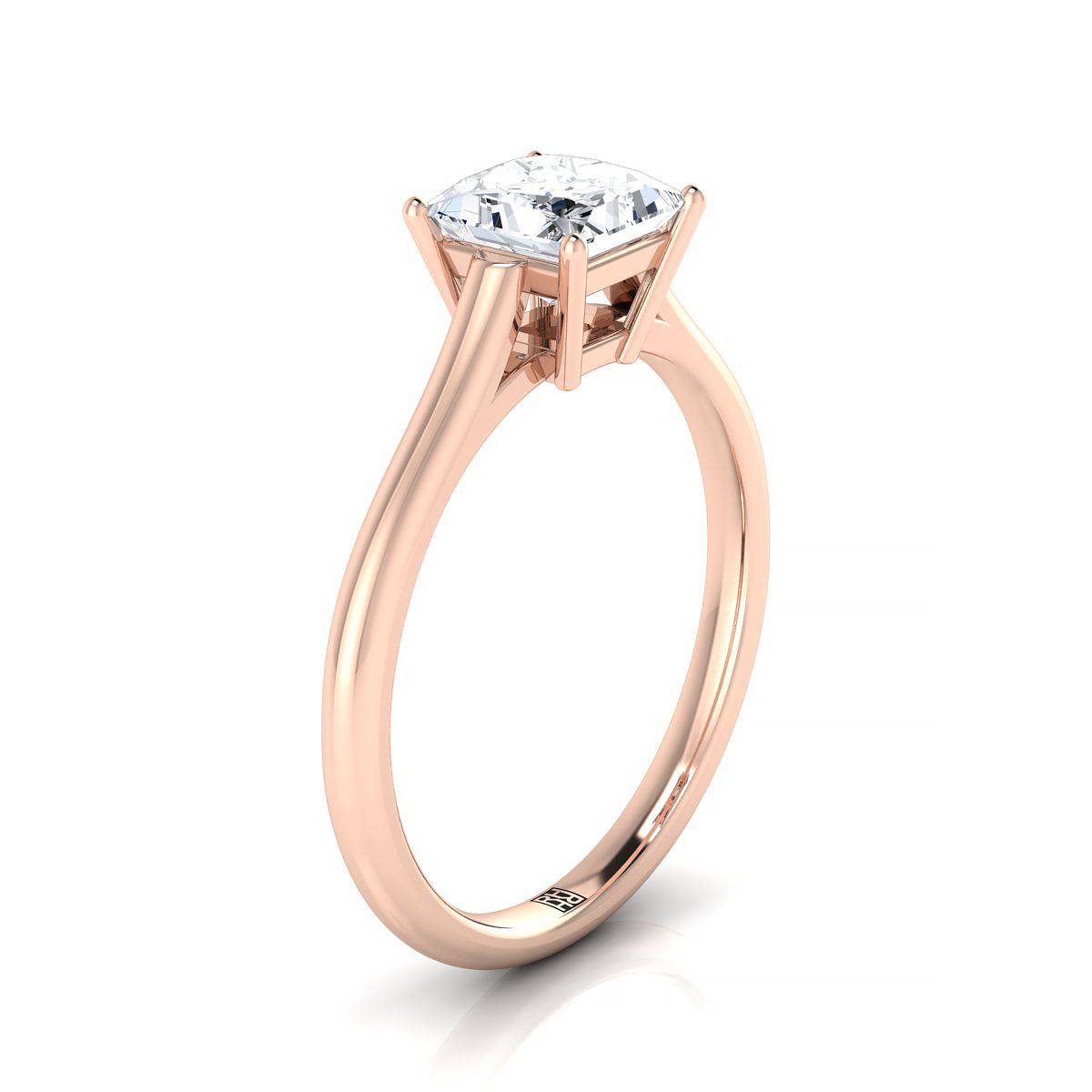 14K Rose Gold Princess Cut  Cathedral Style Comfort Fit Solitaire Engagement Ring