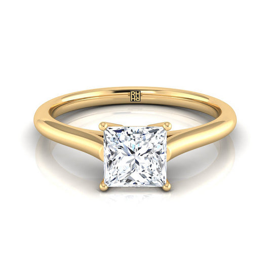 18K Yellow Gold Princess Cut  Cathedral Style Comfort Fit Solitaire Engagement Ring