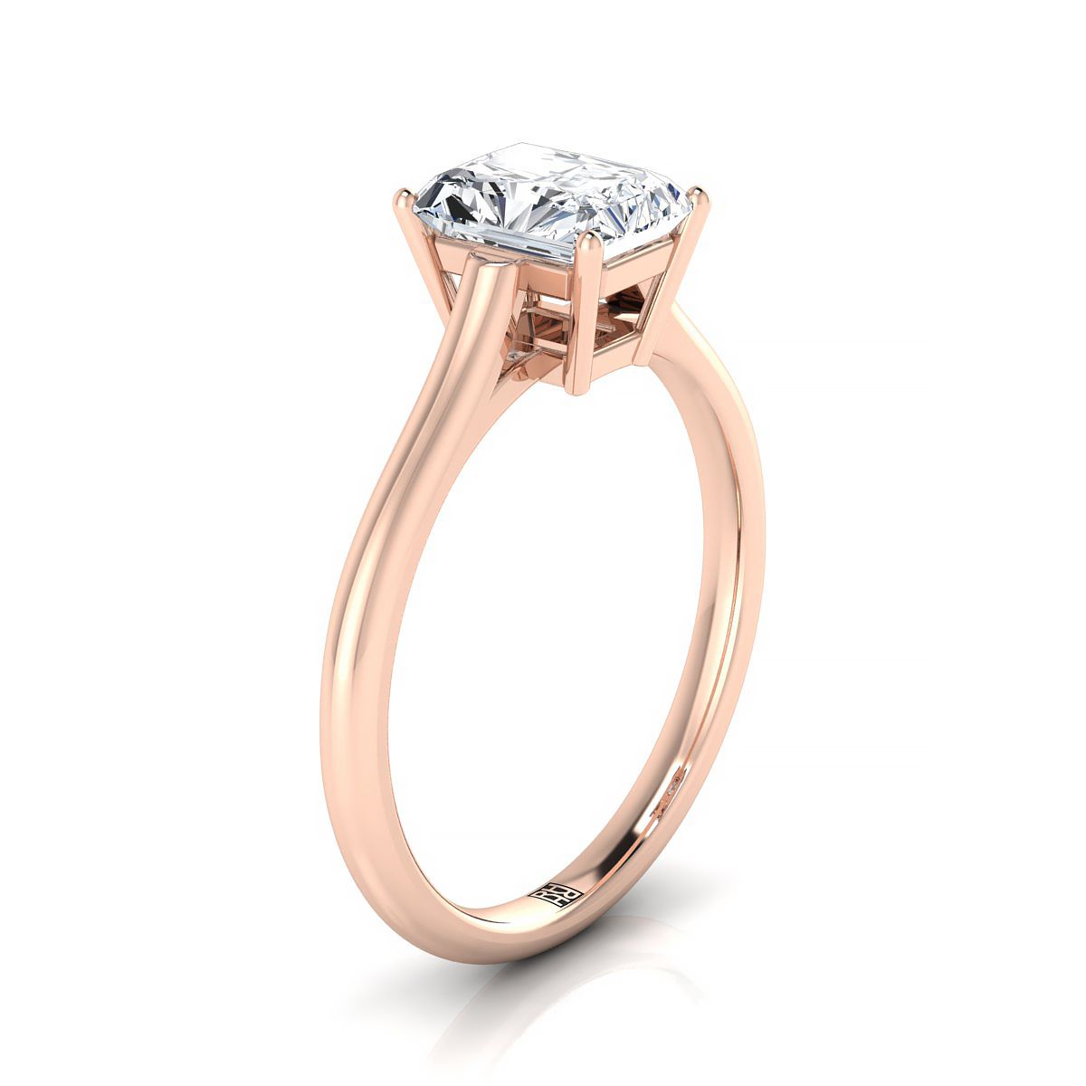 14K Rose Gold Radiant Cut Center  Cathedral Style Comfort Fit Solitaire Engagement Ring