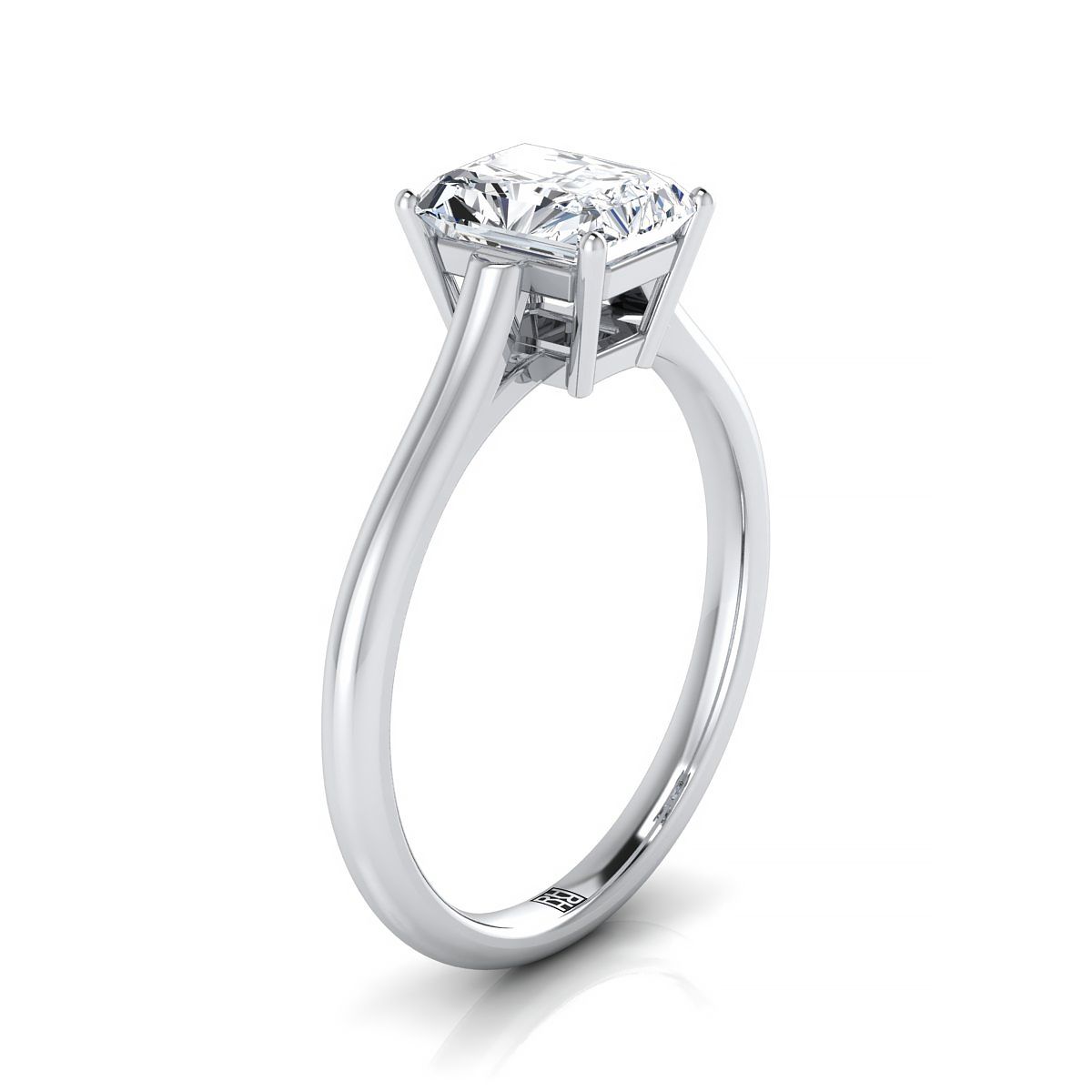 18K White Gold Radiant Cut Center  Cathedral Style Comfort Fit Solitaire Engagement Ring