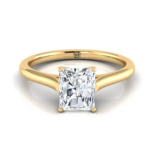 14K Yellow Gold Radiant Cut Center  Cathedral Style Comfort Fit Solitaire Engagement Ring