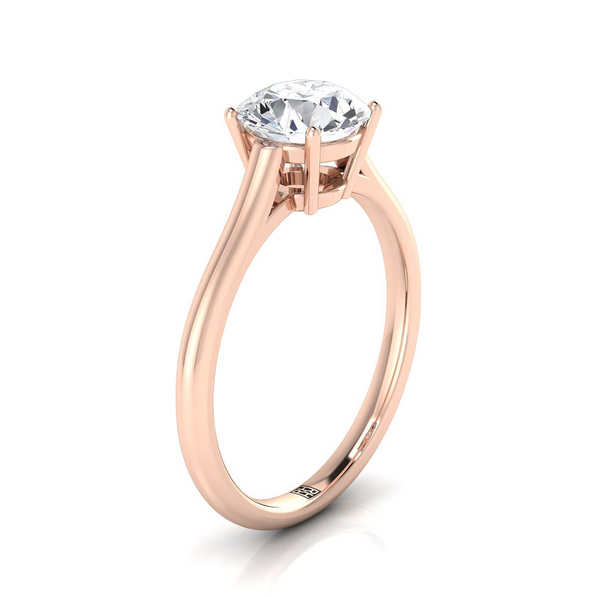 14K Rose Gold Round Brilliant Morganite Cathedral Style Comfort Fit Solitaire Engagement Ring