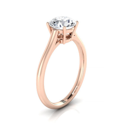 14K Rose Gold Round Brilliant Aquamarine Cathedral Style Comfort Fit Solitaire Engagement Ring