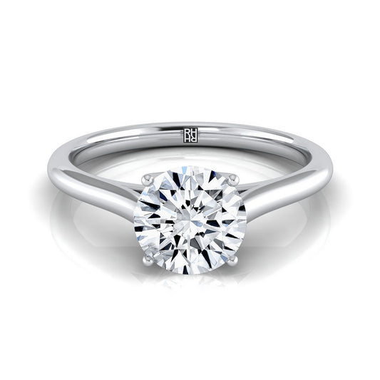 18K White Gold Round Brilliant  Cathedral Style Comfort Fit Solitaire Engagement Ring