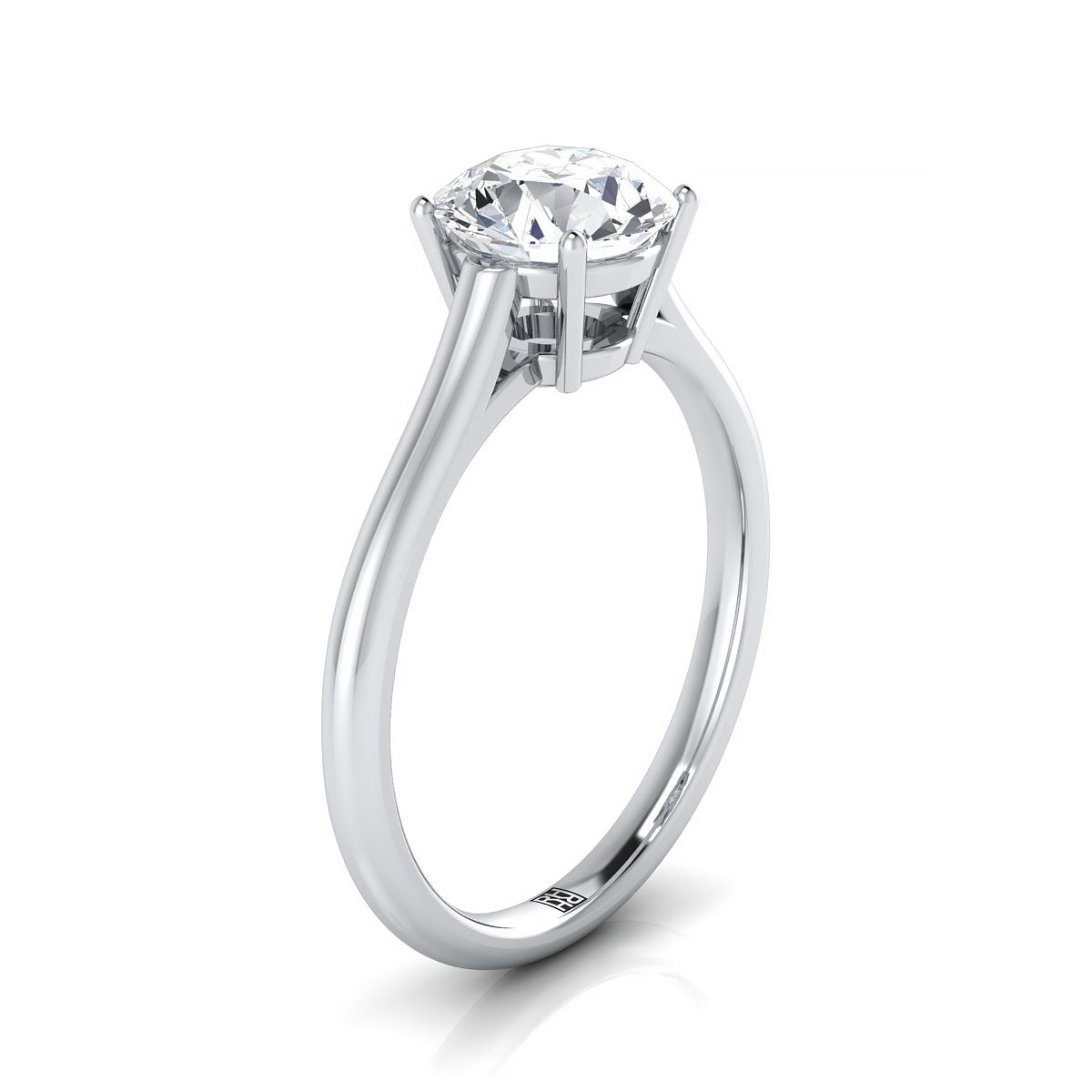 Platinum Round Brilliant  Cathedral Style Comfort Fit Solitaire Engagement Ring