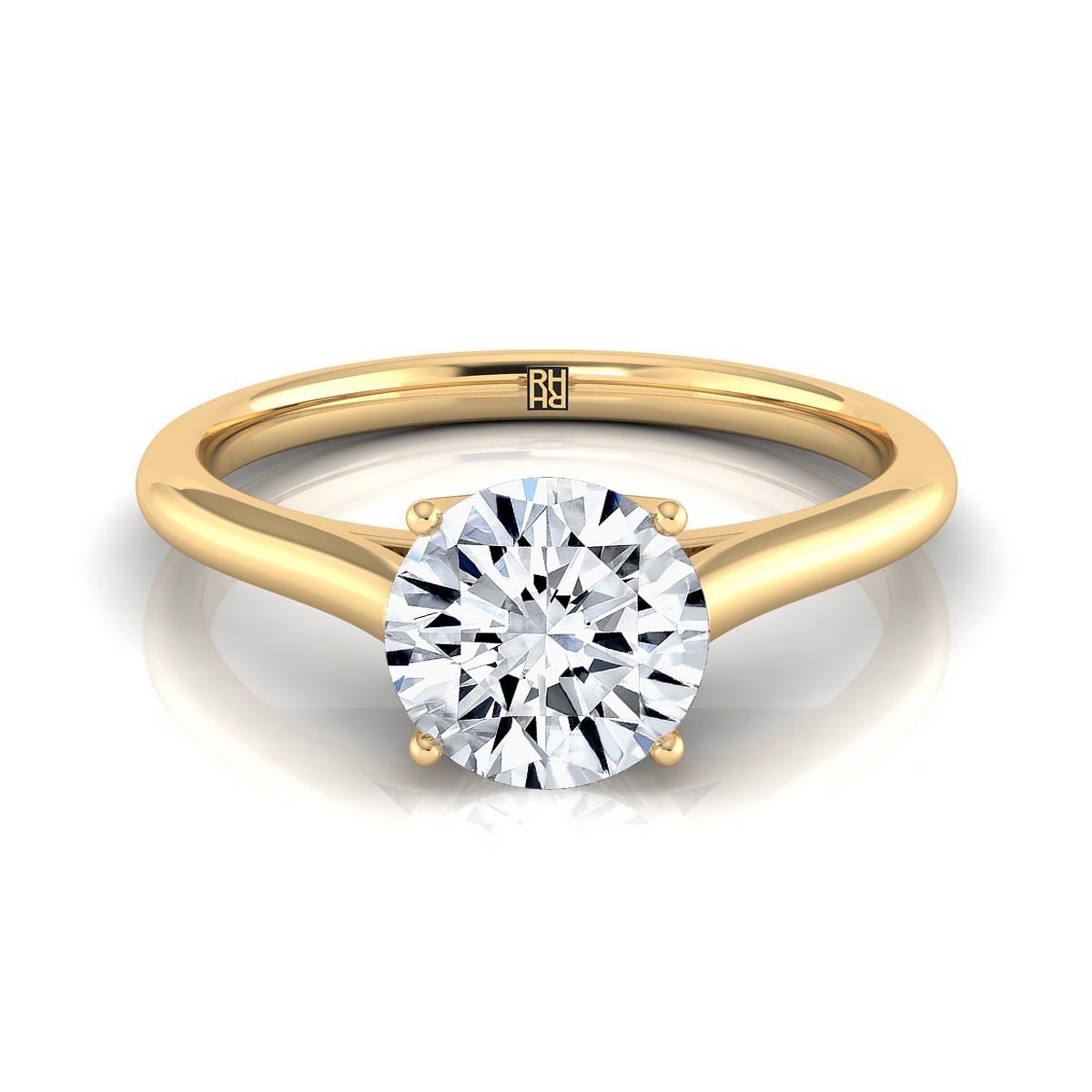 14K Yellow Gold Round Brilliant  Cathedral Style Comfort Fit Solitaire Engagement Ring