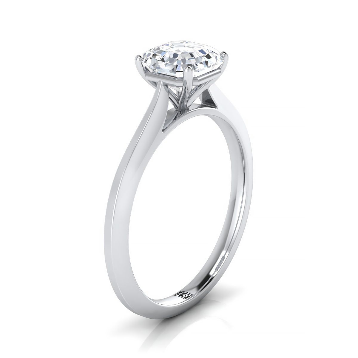 18K White Gold Asscher Cut  Timeless Solitaire Comfort Fit Engagement Ring
