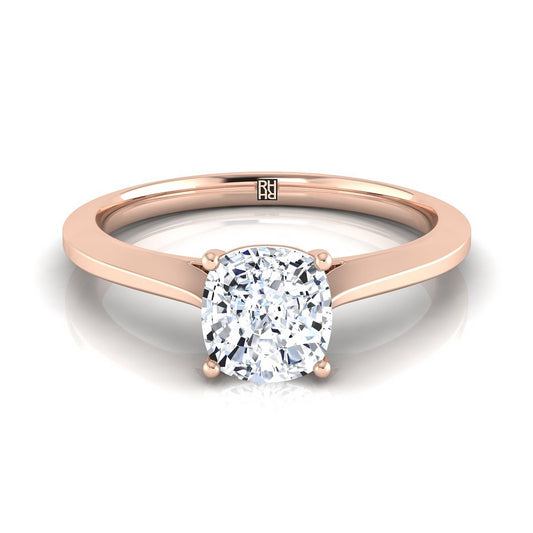 14K Rose Gold Cushion  Timeless Solitaire Comfort Fit Engagement Ring