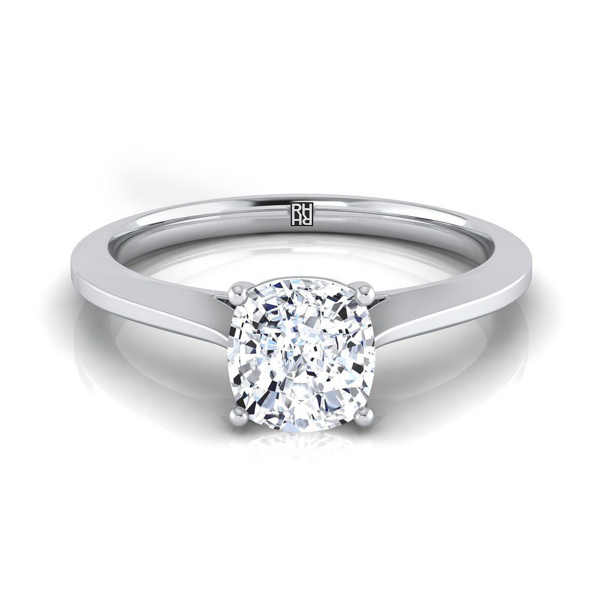 18K White Gold Cushion  Timeless Solitaire Comfort Fit Engagement Ring