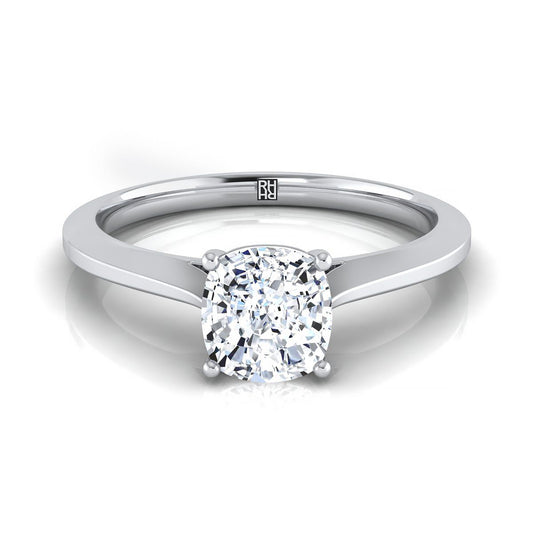 14K White Gold Cushion  Timeless Solitaire Comfort Fit Engagement Ring