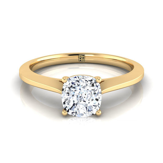 18K Yellow Gold Cushion  Timeless Solitaire Comfort Fit Engagement Ring