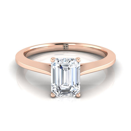 14K Rose Gold Emerald Cut  Timeless Solitaire Comfort Fit Engagement Ring