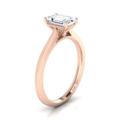 14K Rose Gold Emerald Cut  Timeless Solitaire Comfort Fit Engagement Ring