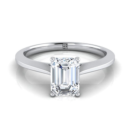 18K White Gold Emerald Cut  Timeless Solitaire Comfort Fit Engagement Ring