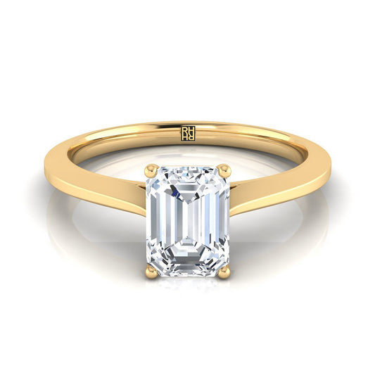 18K Yellow Gold Emerald Cut  Timeless Solitaire Comfort Fit Engagement Ring