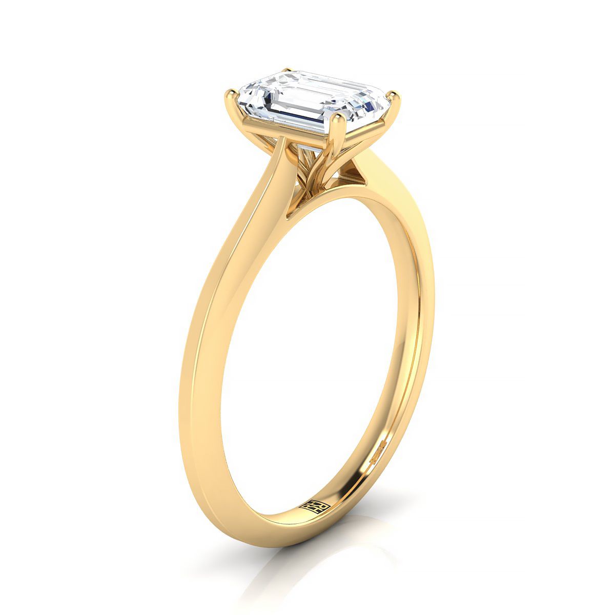 14K Yellow Gold Emerald Cut  Timeless Solitaire Comfort Fit Engagement Ring