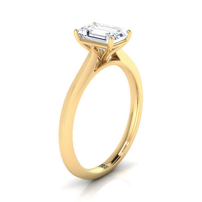 14K Yellow Gold Emerald Cut  Timeless Solitaire Comfort Fit Engagement Ring