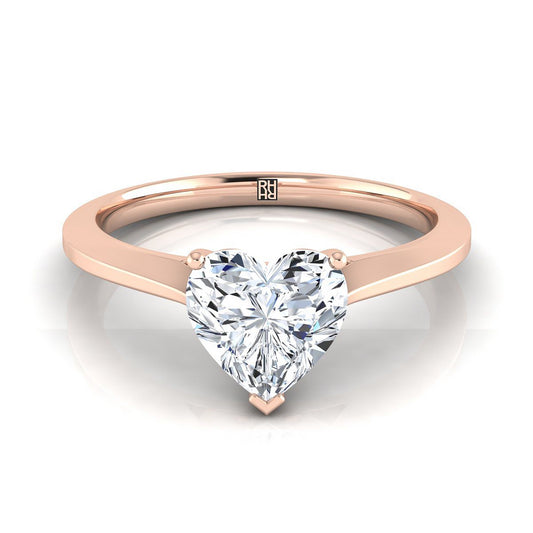 14K Rose Gold Heart Shape Center  Timeless Solitaire Comfort Fit Engagement Ring