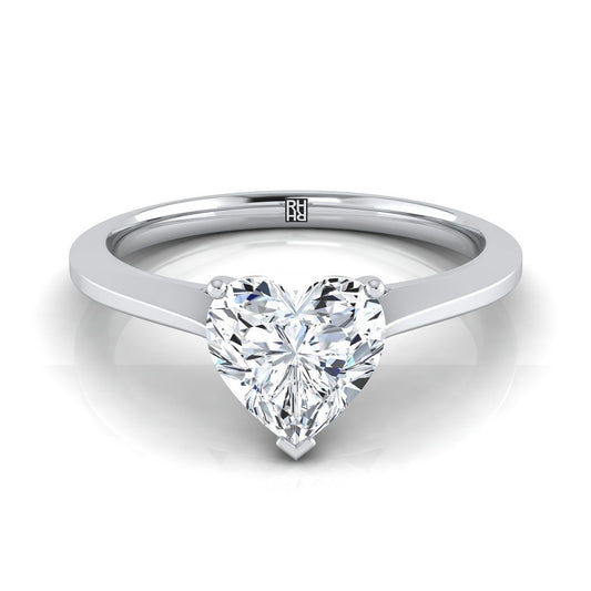 18K White Gold Heart Shape Center  Timeless Solitaire Comfort Fit Engagement Ring