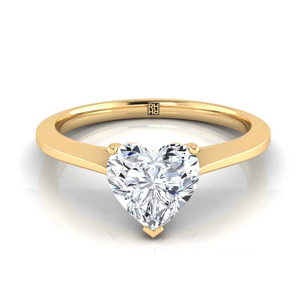 18K Yellow Gold Heart Shape Center  Timeless Solitaire Comfort Fit Engagement Ring