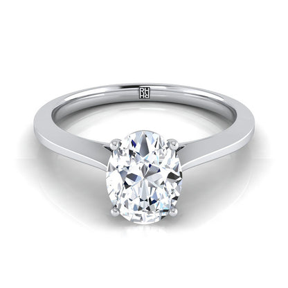 18K White Gold Oval  Timeless Solitaire Comfort Fit Engagement Ring