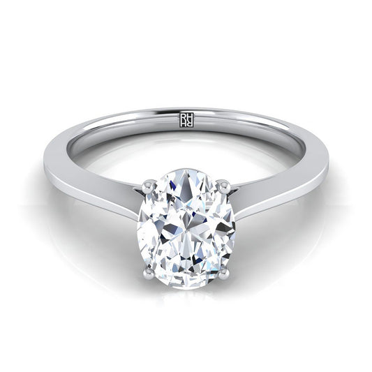 14K White Gold Oval  Timeless Solitaire Comfort Fit Engagement Ring
