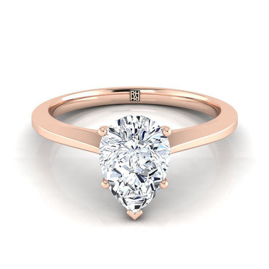 14K Rose Gold Pear Shape Center  Timeless Solitaire Comfort Fit Engagement Ring