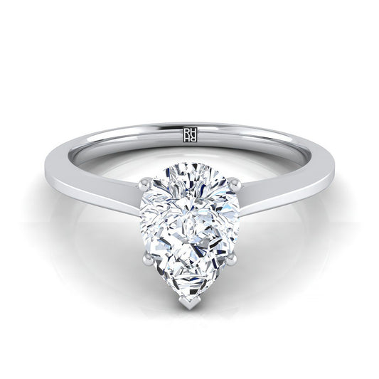 18K White Gold Pear Shape Center  Timeless Solitaire Comfort Fit Engagement Ring