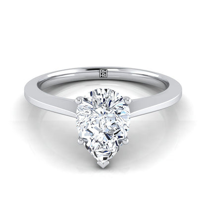 14K White Gold Pear Shape Center  Timeless Solitaire Comfort Fit Engagement Ring