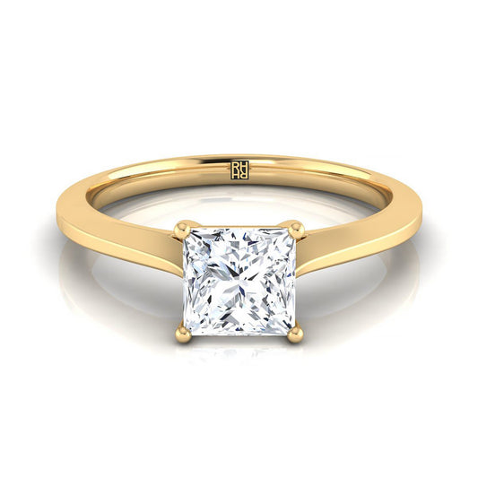 18K Yellow Gold Princess Cut  Timeless Solitaire Comfort Fit Engagement Ring