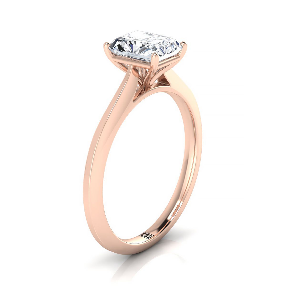 14K Rose Gold Radiant Cut Center  Timeless Solitaire Comfort Fit Engagement Ring