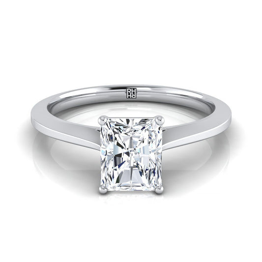 14K White Gold Radiant Cut Center  Timeless Solitaire Comfort Fit Engagement Ring