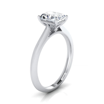 18K White Gold Radiant Cut Center  Timeless Solitaire Comfort Fit Engagement Ring
