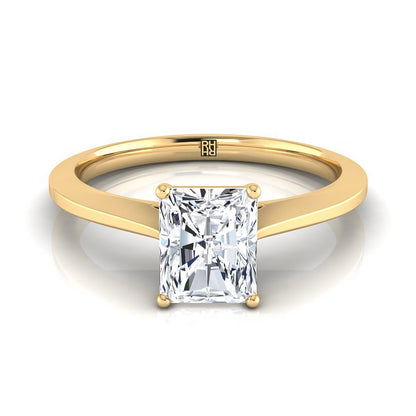 18K Yellow Gold Radiant Cut Center  Timeless Solitaire Comfort Fit Engagement Ring