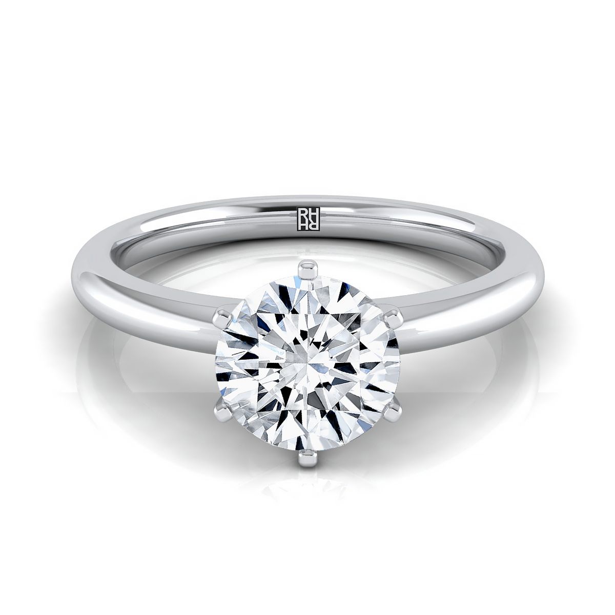 18K White Gold Round Brilliant  Timeless Comfort Fit Engagement Ring