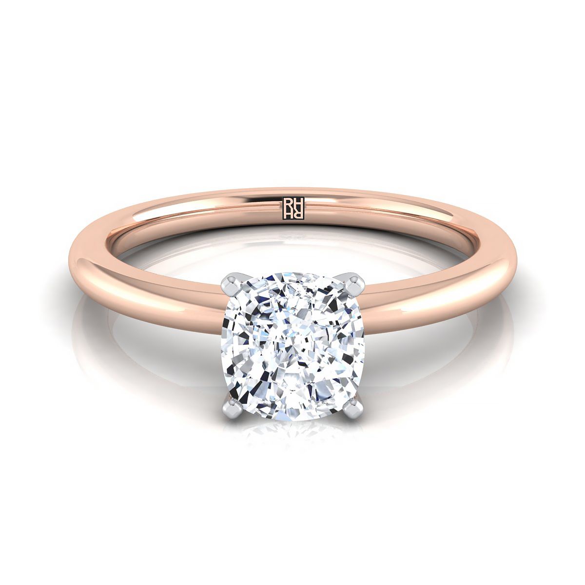 14K Rose Gold Cushion  Round Comfort Fit Claw Prong Solitaire Engagement Ring