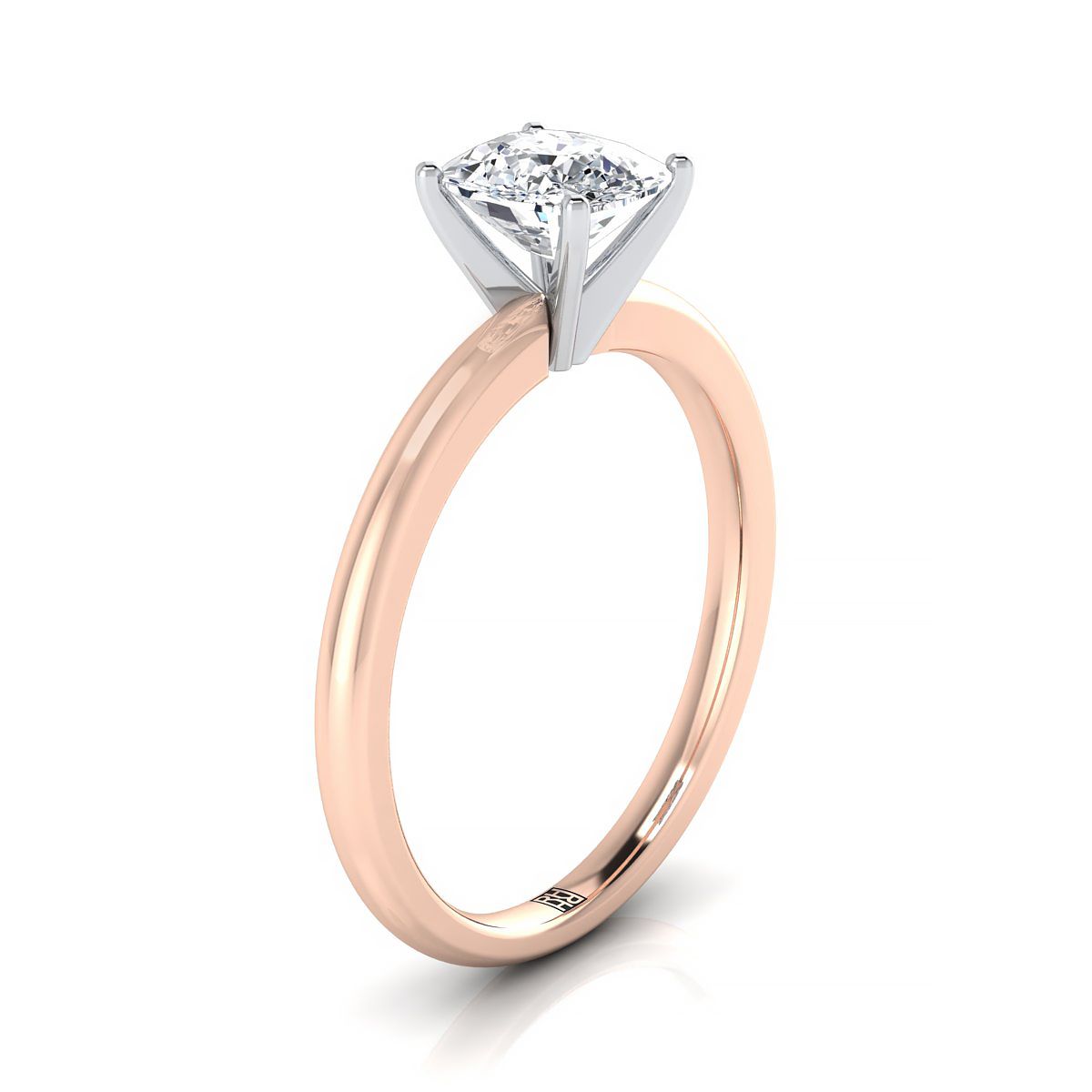 14K Rose Gold Cushion  Round Comfort Fit Claw Prong Solitaire Engagement Ring