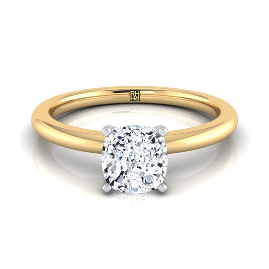 18K Yellow Gold Cushion  Round Comfort Fit Claw Prong Solitaire Engagement Ring