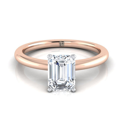 14K Rose Gold Emerald Cut  Round Comfort Fit Claw Prong Solitaire Engagement Ring
