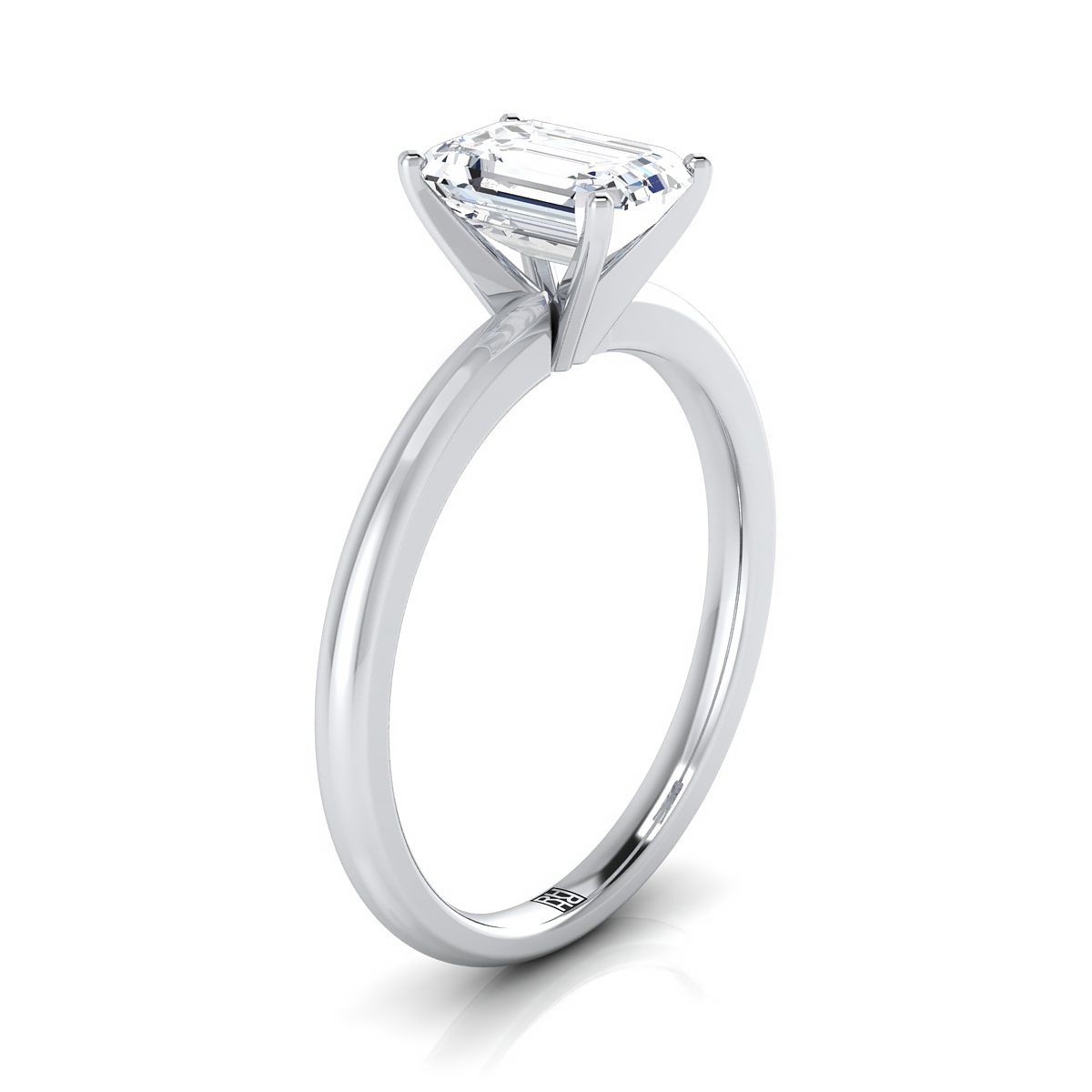 Platinum Emerald Cut  Round Comfort Fit Claw Prong Solitaire Engagement Ring