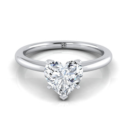 18K White Gold Heart Shape Center  Round Comfort Fit Claw Prong Solitaire Engagement Ring