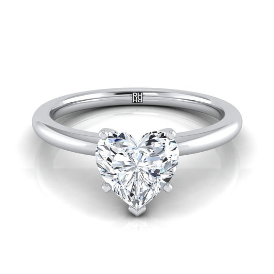 Platinum Heart Shape Center  Round Comfort Fit Claw Prong Solitaire Engagement Ring
