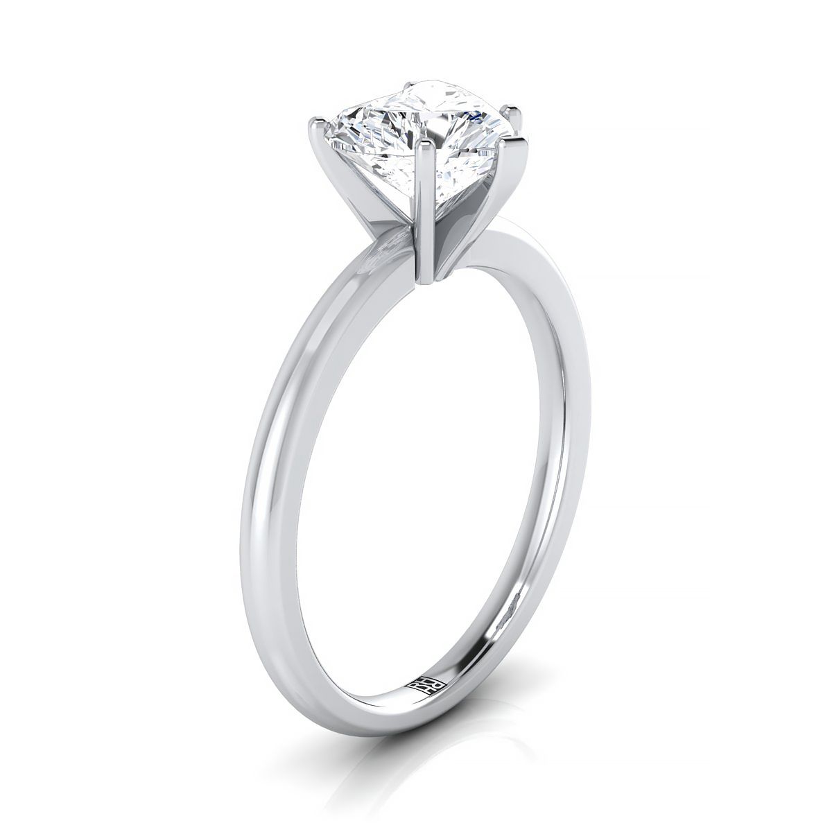 18K White Gold Heart Shape Center  Round Comfort Fit Claw Prong Solitaire Engagement Ring