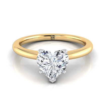 18K Yellow Gold Heart Shape Center  Round Comfort Fit Claw Prong Solitaire Engagement Ring