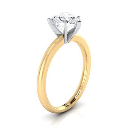 18K Yellow Gold Heart Shape Center  Round Comfort Fit Claw Prong Solitaire Engagement Ring