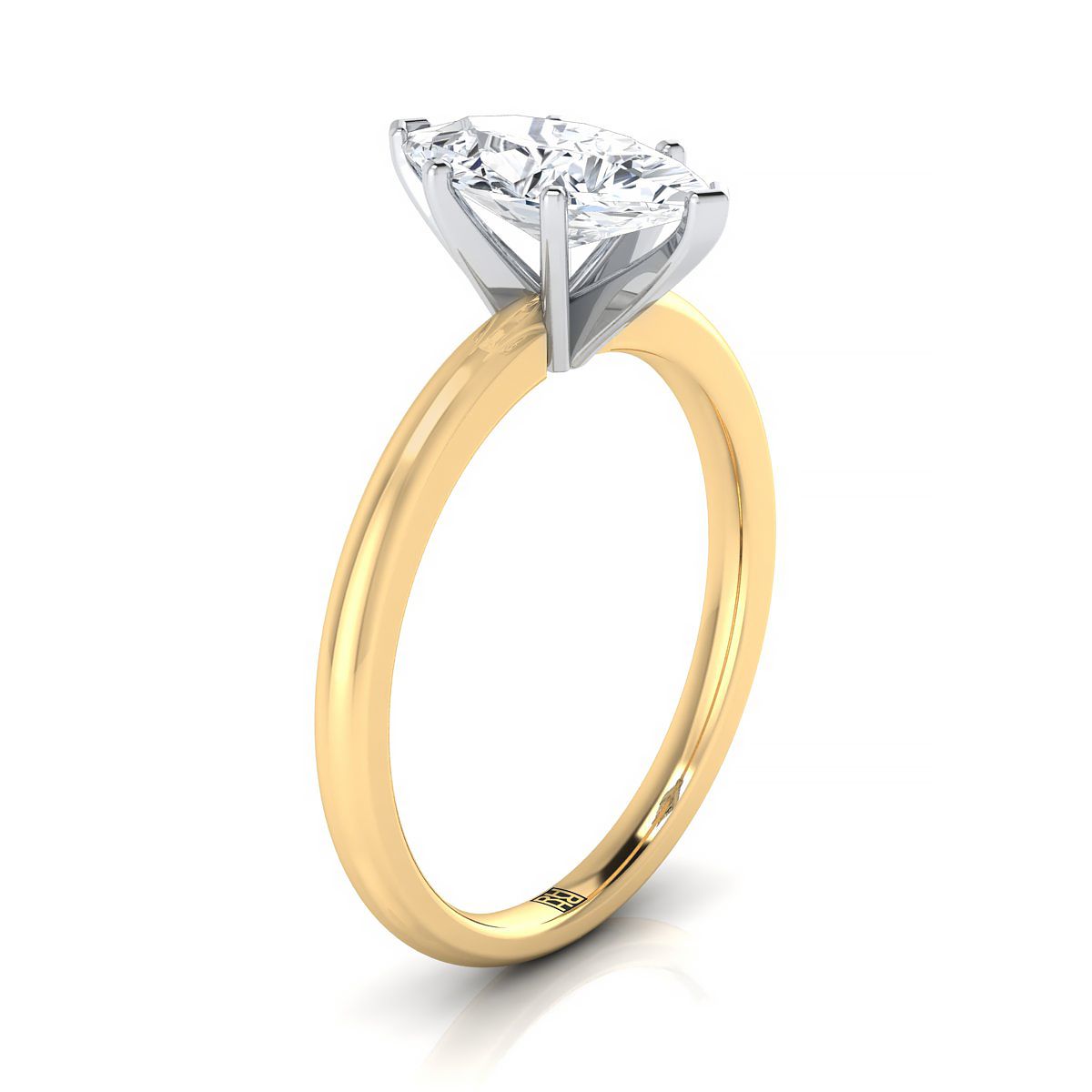 14K Yellow Gold Marquise   Round Comfort Fit Claw Prong Solitaire Engagement Ring