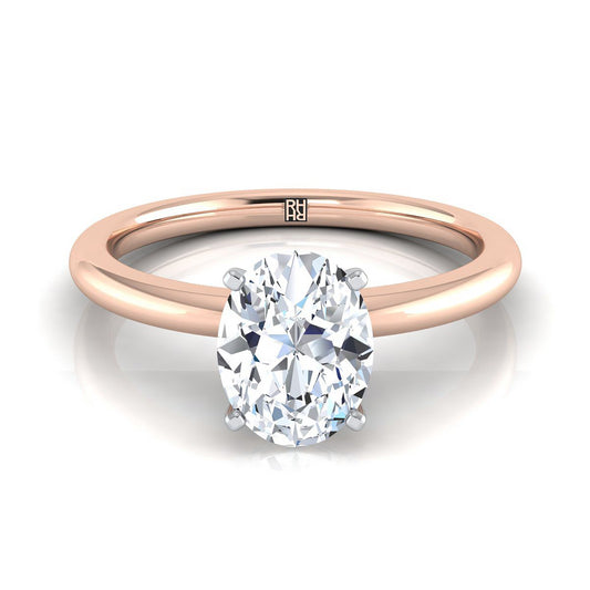 14K Rose Gold Oval  Round Comfort Fit Claw Prong Solitaire Engagement Ring