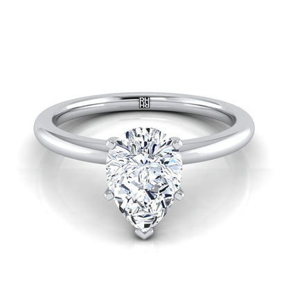 Platinum Pear Shape Center  Round Comfort Fit Claw Prong Solitaire Engagement Ring